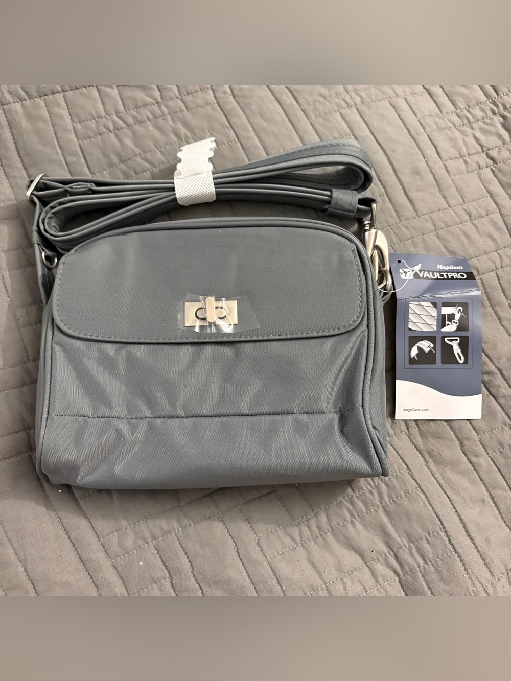 Magellan's RFID Vault Pro Grey Crossbody Locking Zipper Travel Bag Purse New